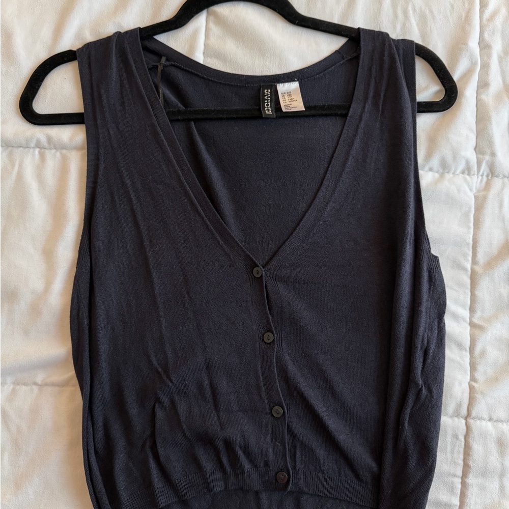 Navy V-Neck Button Front Sleeveless Top / Vest